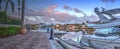 Sunrise over the boats in Esplanade Harbor Marina in Marco Island Royalty Free Stock Photo