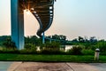 Sunrise over Bob Kerrey Foot, Pedestrian, bridge Omaha Nebraska Underpass. Royalty Free Stock Photo