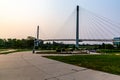 Sunrise over Bob Kerrey pedestrian, foot, bridge Omaha Nebraska USA.
