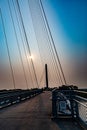 Sunrise over Bob Kerrey pedestrian, foot, bridge Omaha Nebraska USA.