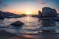 Sunrise over boulders at Cavallo Island in Corsica Royalty Free Stock Photo