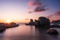 Sunrise over boulders at Cavallo Island in Corsica Royalty Free Stock Photo