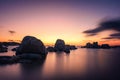 Sunrise over boulders at Cavallo Island in Corsica Royalty Free Stock Photo