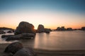 Sunrise over boulders at Cavallo Island in Corsica Royalty Free Stock Photo