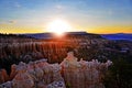 Sunrise Over Bryce Canyon shining on the amazing rock formations Royalty Free Stock Photo