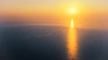 Sunrise over calm sea. Dawn over horizon, ocean, water - timelapse or hyperlapse. Solar path on water Royalty Free Stock Photo