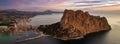 Sunrise over Calpe city and Penyal d Ifac Natural Park Royalty Free Stock Photo