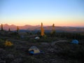 BC Sunrise over Camp on Mount Drabble, Forbidden Plateau, Strathcona Provincial Park, Vanouver Island Royalty Free Stock Photo