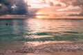 Sunrise over the Caribbean Beach and Ferry Boat, Mexico