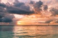 Sunrise over the Caribbean Sea, Ferry and Fishing Boats, Mexico Royalty Free Stock Photo