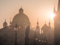 Sunrise over Charles Bridge and Old Town towers, Prague, Czech Republic Royalty Free Stock Photo