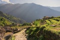 Sunrise over Chomrong village Annapurna conservation area ,Nepal. Royalty Free Stock Photo