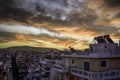 Sunrise over the city. Piraeus Grecce Royalty Free Stock Photo