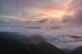 Sunrise over the clouds, mount Cucco, Umbria, Apennines, Italy