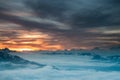 Sunrise over the clouds and peaks of wallis alps Royalty Free Stock Photo