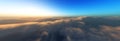Sunrise over the clouds. Sunset over the clouds. The moon in the clouds. Panorama of clouds.