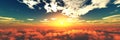 Sunrise over the clouds. Sunset over the clouds. The moon in the clouds. Panorama of clouds. Royalty Free Stock Photo