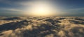 Sunrise over the clouds. Sunset over the clouds. The moon in the clouds. Panorama of clouds.