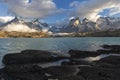 Sunrise over Cuernos del Paine, Torres del Paine National Park, Chile Royalty Free Stock Photo