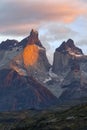 Sunrise over Cuernos del Paine, Torres del Paine National Park, Chile Royalty Free Stock Photo