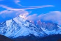 Sunrise over Cuernos del Paine and the Torres, Torres del Paine National Park, Chile Royalty Free Stock Photo