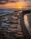 Sunrise over Cullercoats Bay. Tyneside.