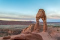 Sunrise over Delicate Arch in the Arches National Park Royalty Free Stock Photo