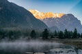 Sunrise over Dhikur Pokhari village, Kaski District, Annapurna circuit trek, Nepal