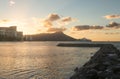 Sunrise over Diamond Head from Waikiki Hawaii Royalty Free Stock Photo
