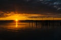 Sunrise over dock and the Chesapeake Bay, in Havre de Grace, Mar Royalty Free Stock Photo