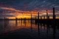 Sunrise over dock and the Chesapeake Bay, in Havre de Grace, Mar Royalty Free Stock Photo