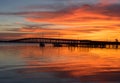 Sunrise over the Eau Gallie Causeway Bridge near Melbourne Florida Royalty Free Stock Photo