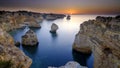 Sunrise over Faro and the Algarve from near Plaia da Marinha, Portugal