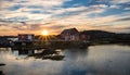 Sunrise over fishing stages on changeIslands Royalty Free Stock Photo