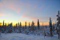 Sunrise over a forest in lapland, finland Royalty Free Stock Photo