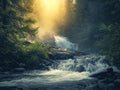 Sunrise Over Forest Waterfall