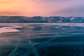 Sunrise over freeze water ice lake, Baikal Russia winter season Royalty Free Stock Photo