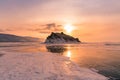 Sunrise over Freezing Baikal winter season natural landscape Royalty Free Stock Photo