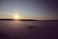 Sunrise over frozen Lake Geneva in Wisconsin, IL Royalty Free Stock Photo