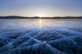 Sunrise over frozen lake Khuvsgul in northern Mongolia Royalty Free Stock Photo