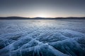 Sunrise over frozen lake Khuvsgul in northern Mongolia