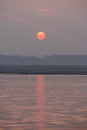 Sunrise over the holy Ganges river, Varanasi, India Royalty Free Stock Photo