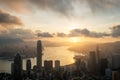 Sunrise over Hong Kong Victoria Harbor from Victoria Peak with H Royalty Free Stock Photo