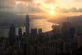 Sunrise over Hong Kong Victoria Harbor from Victoria Peak with H Royalty Free Stock Photo