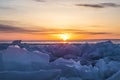 Sunrise over the ice of lake Baikal in winter, Eastern Siberia