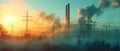 Sunrise over Industry: A Vision for Clean Energy Transition. Concept Solar Energy, Wind Power, Royalty Free Stock Photo