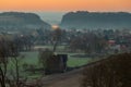 Sunrise over the Jeker valley near Maastricht with a view on the country border