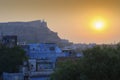 Sunrise over Jodhpur Rajasthan, India. Traditional Blue coloured house. Historically, Hindu Brahmins used to paint their houses Royalty Free Stock Photo