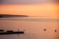 Sunrise over Kattegat strait in Fredericia city, Denmark Royalty Free Stock Photo