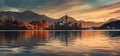 Sunrise over Lake Bled with St. Marys Church of the Assumption on the small i Royalty Free Stock Photo